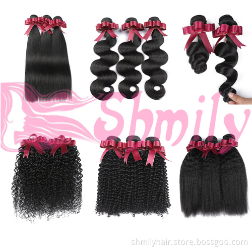Wholesale 100% Natural Indian Human Hair Price List Shmily Human Hair Extensions Remy Virgin Cuticle Aligned Bundles Body Wave